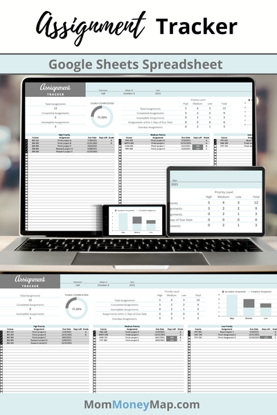 Assignment Tracker Google Sheets – Blue Homework & Task Organizer – Mom ...