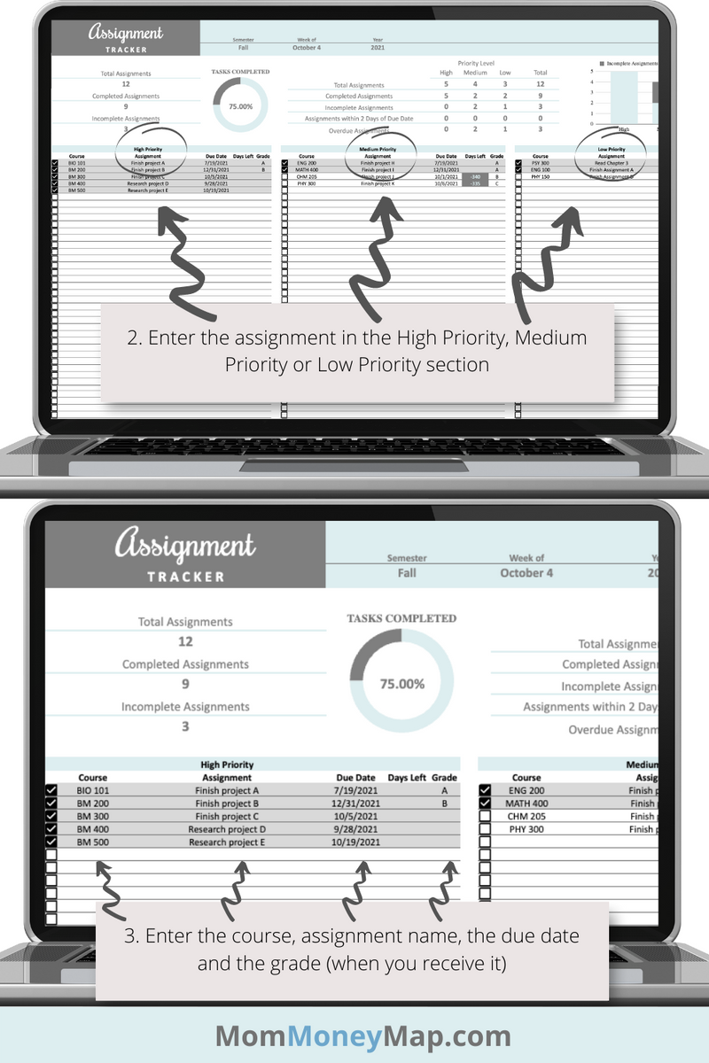 Assignment Tracker Google Sheets – Blue Homework & Task Organizer – Mom ...