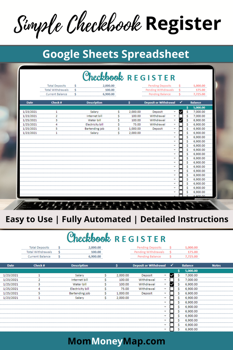 Basic Register Sheet Simple Checkbook Register Google Sheets Spreadsheet – Mom Money Map