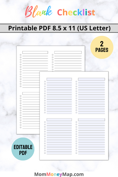 Money Checklist.pdf Blank Checklist Printable PDF – Simple To-Do List Template – Mom Money Map