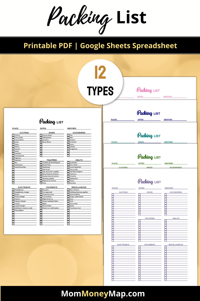 Packing List Sheet.pdf Packing List PDF & Google Sheets – Travel, Vacation & Trip Planner ...