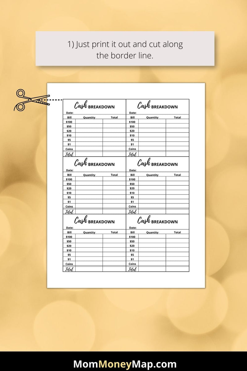 Cash Breakdown Slip Printable PDF – Mom Money Map