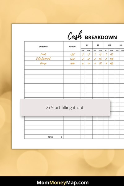 Cash Breakdown Slip and Sheet Bundle Printable PDF – Mom Money Map