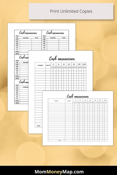 Cash Breakdown Slip and Sheet Bundle Printable PDF – Mom Money Map