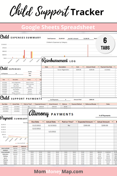 Child Support Tracker Google Sheets Spreadsheet Mom Money Map