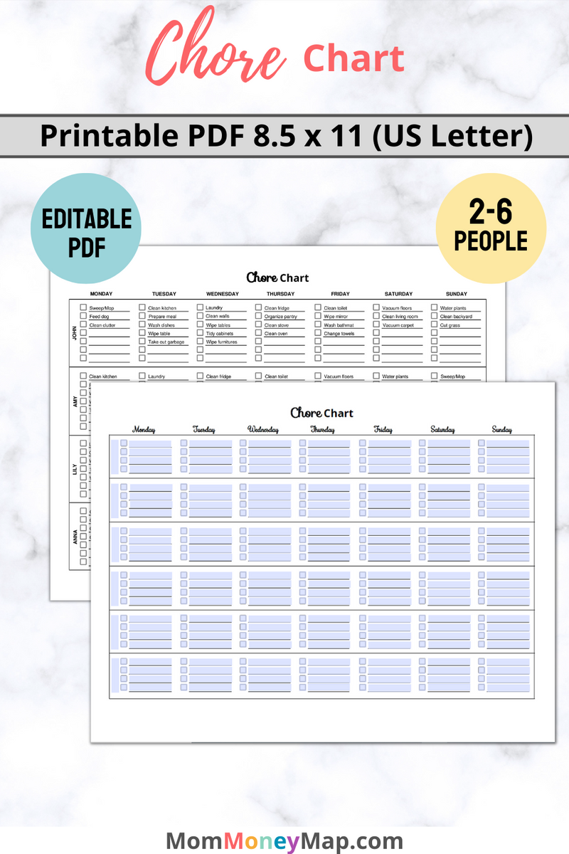 Chore Chart Printable PDF Mom Money Map