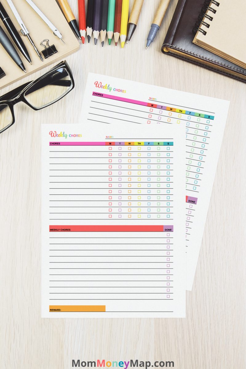 Multi-Color Chore Chart for Kids Printable PDF – Task & Habit Tracker ...