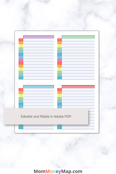 Multi Level Checklist Blank Checklist Printable PDF – Multi-Color Task Tracker – Mom Money Map
