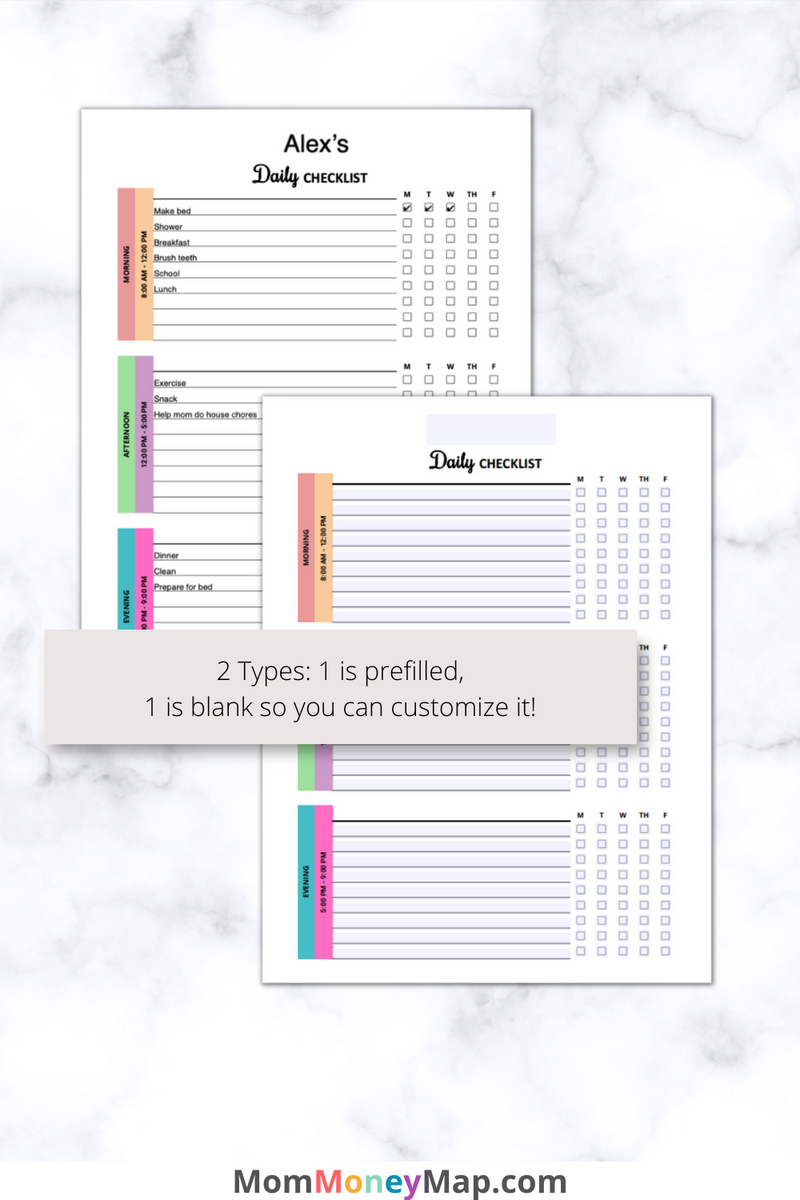 Kids Daily Checklist Printable PDF Mom Money Map kids-daily-checklist-printable-pdf-mom-money-map