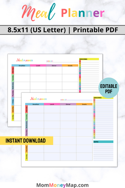 Menu Planner Printable PDF – Multi-Color Weekly Meal Planner – Mom ...