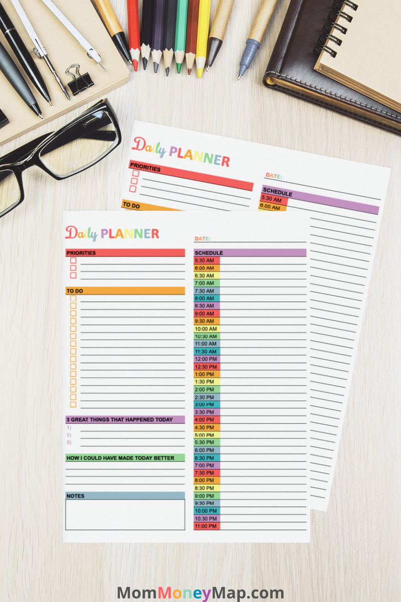 Daily Planner Printable PDF - Multi-Color – Mom Money Map