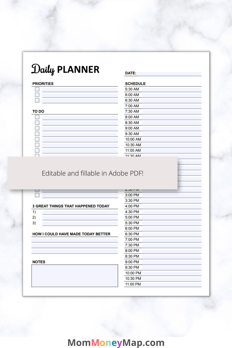 Daily Planner Printable PDF Mom Money Map daily-planner-printable-pdf-mom-money-map