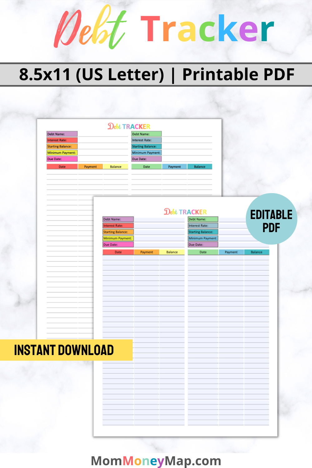 Debt Tracker Printable PDF - Multi-Color – Mom Money Map for Debt Tracker Printable Pdf Free