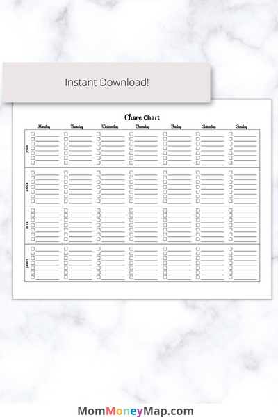 Chore Chart Printable PDF Mom Money Map
