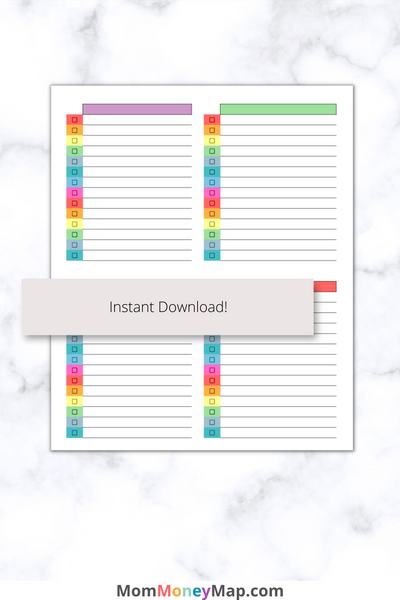 Money Checklist.pdf Blank Checklist Printable PDF – Multi-Color Task Tracker – Mom Money Map