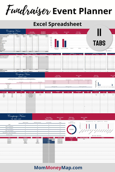 Event Moneytracker Fundraiser Event Planner Excel – Red, White & Blue Budget & Task ...