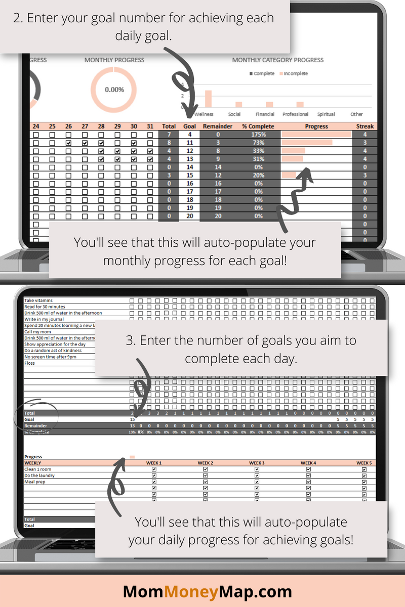 Goal Programming Excel Goal Tracker Excel Spreadsheet – Personal & Professional Progress – Mom ...