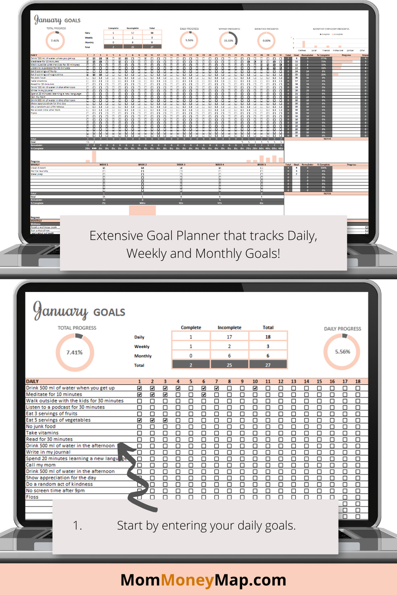 Goal Programming Excel Goal Tracker Excel Spreadsheet – Personal & Professional Progress – Mom ...
