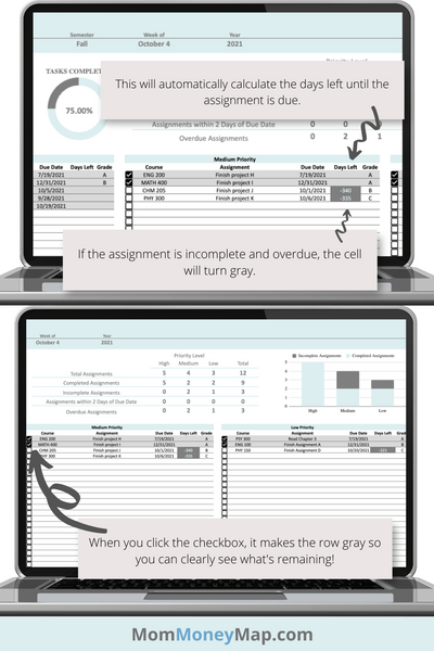 Homework Spreadsheet Assignment Tracker Google Sheets – Blue Homework & Task Organizer – Mom ...