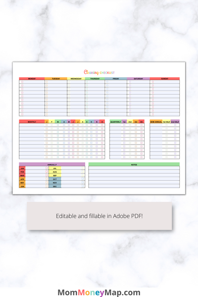 Cleaning Checklist Printable PDF - Multi-Color – Mom Money Map