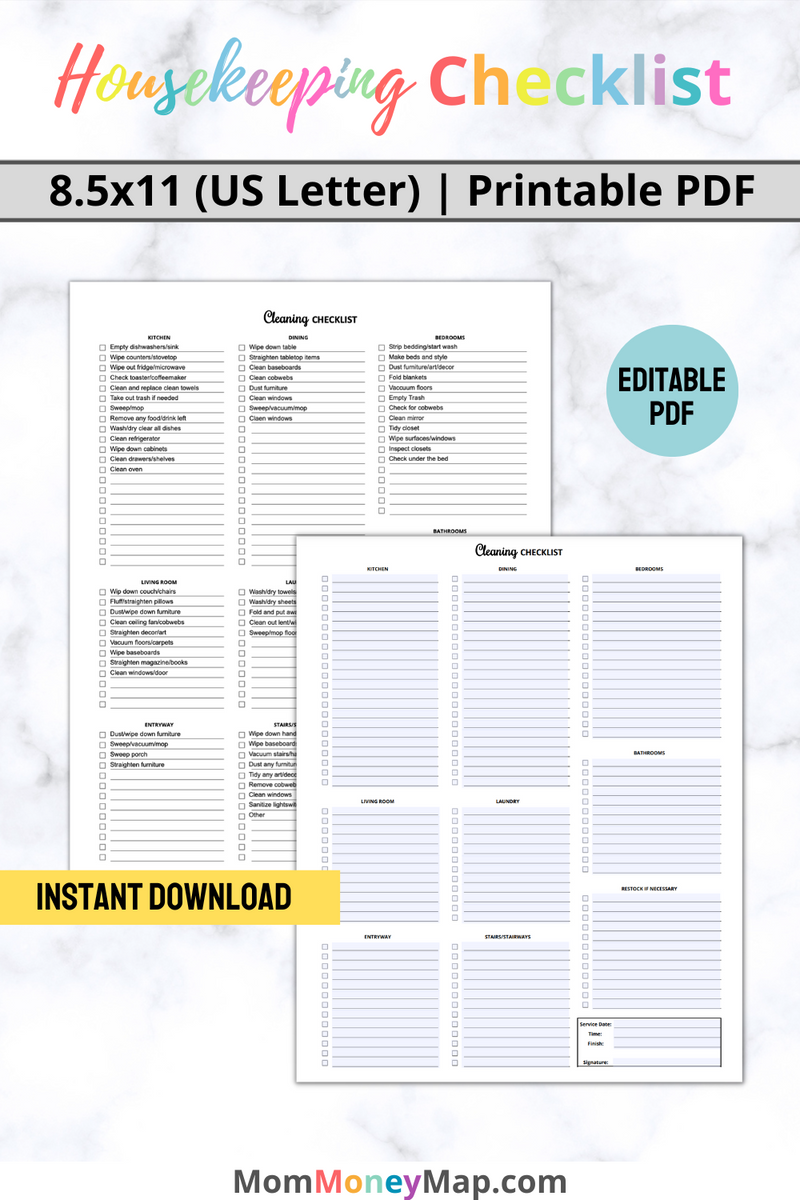 Free Housekeeping Checklist.pdf Housekeeping Checklist Printable PDF – Daily & Weekly Cleaning Planner ...