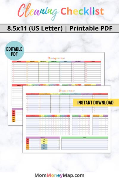 Cleaning Checklist Printable PDF – Multi-Color Housekeeping Planner ...