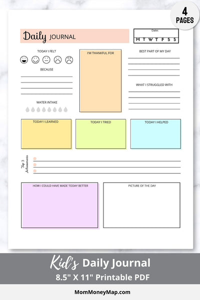 Kids Journal Pages Printable PDF – Mom Money Map