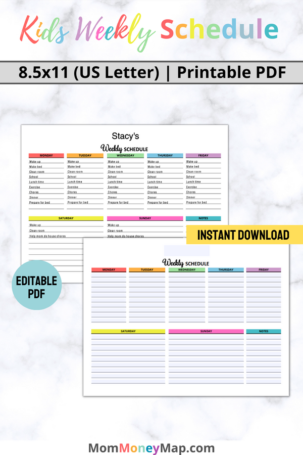 Kids Weekly Schedule Printable PDF – Mom Money Map kids-weekly-schedule-printable-pdf-mom-money-map