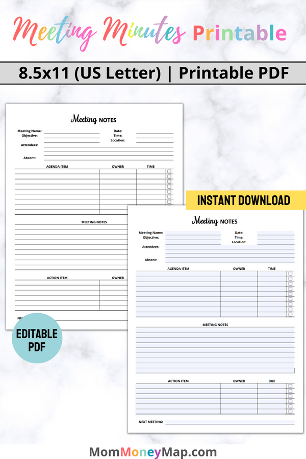 Meeting Minutes Printable PDF – Mom Money Map meeting-minutes-printable-pdf-mom-money-map