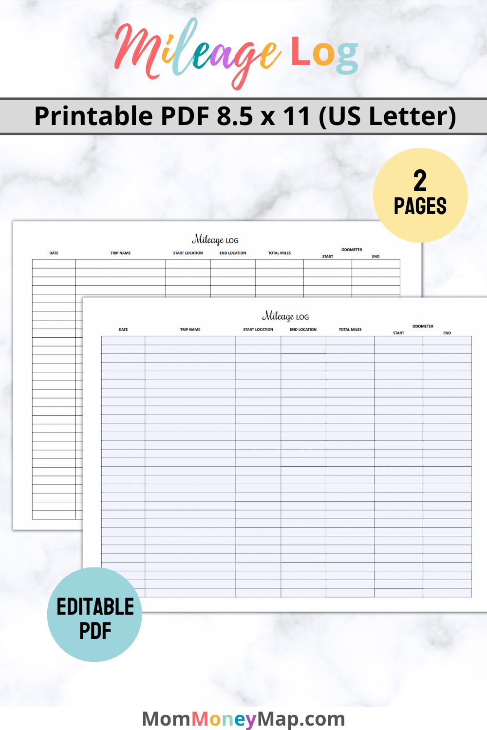 Mileage Log Printable PDF – Mom Money Map for Free Printable Mileage Log Forms