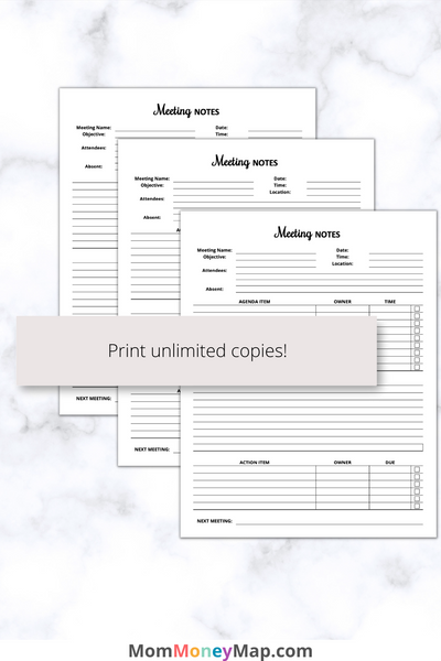 Meeting Minutes Printable PDF – Mom Money Map