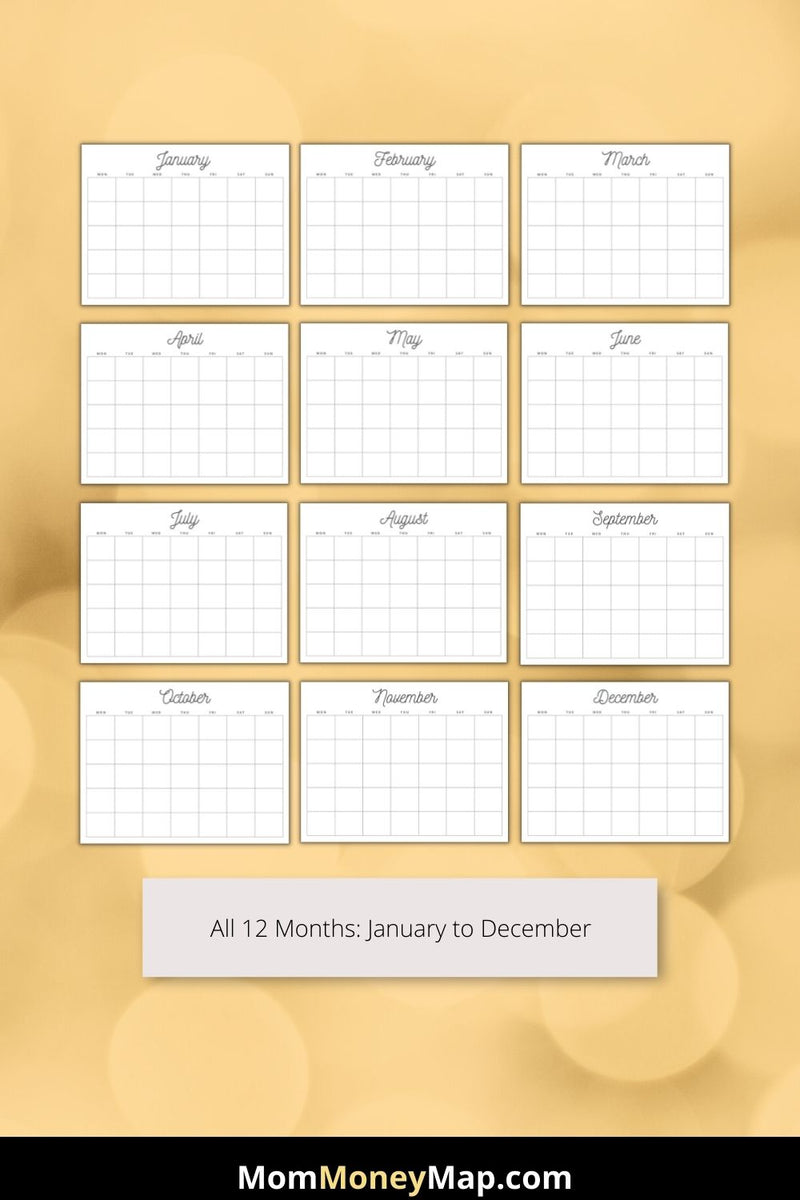 Monthly Calendar Printable PDF – Mom Money Map