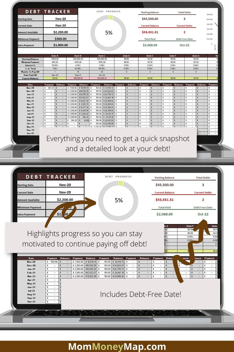 Debt Tracker Excel Spreadsheet 30 Debts – Mom Money Map