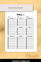 printable packing list