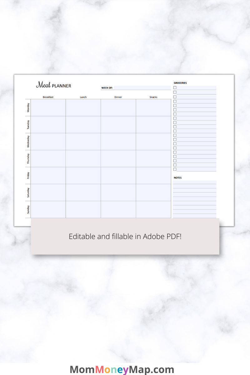 Menu Planner Printable PDF – Mom Money Map