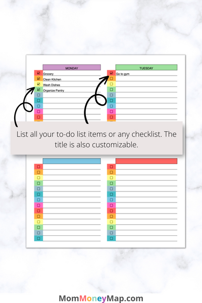Blank Checklist Printable PDF - Multi-Color – Mom Money Map