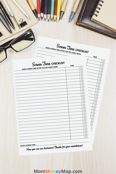Screen Time Checklist Printable PDF – Mom Money Map