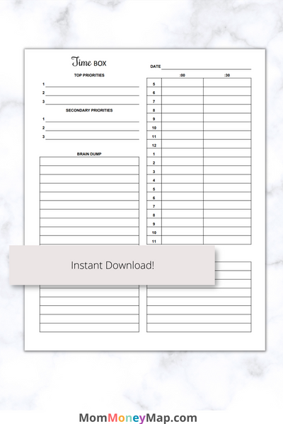 Time Box Planner Printable PDF – Mom Money Map