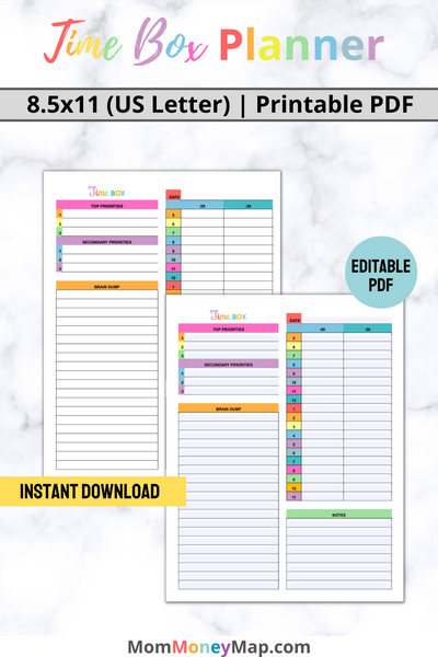 Time Box Week Time Box Planner Printable PDF – Multi-Color & Schedule Planner – Mom ...
