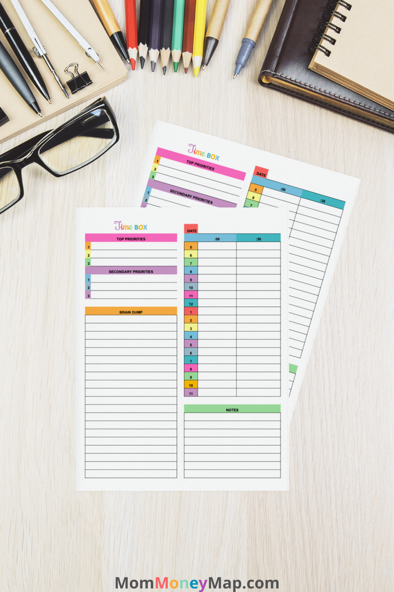 Time Box Planner Printable PDF - Multi-Color – Mom Money Map