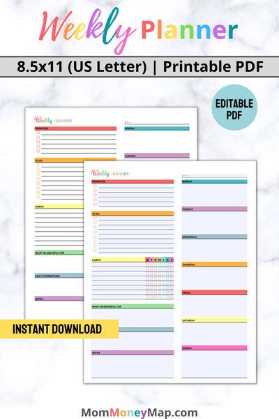 Weekly Activity Map Weekly Planner Printable PDF – Multi-Color Task & Goal Planner – Mom ...