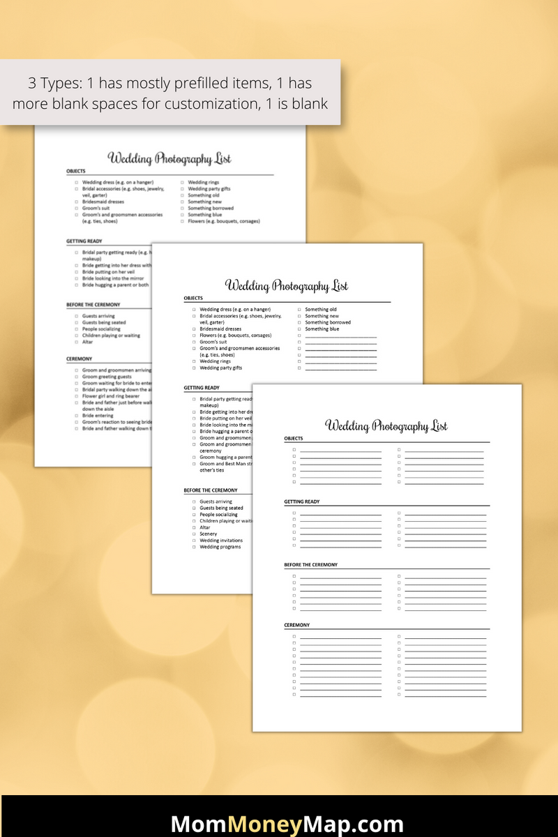 Wedding Photography Checklist Printable PDF – Bride & Groom Photo ...