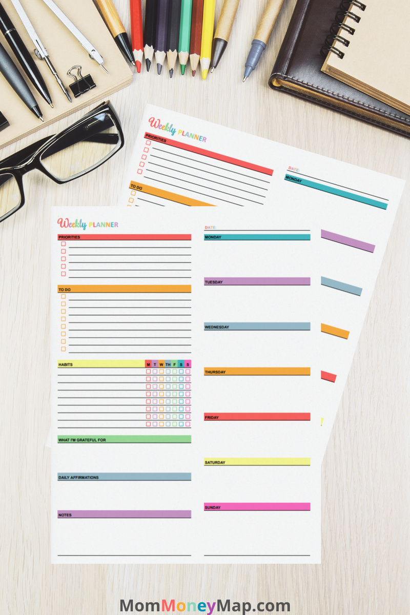 Weekly Planner Printable PDF – Multi-Color Task & Goal Planner – Mom ...