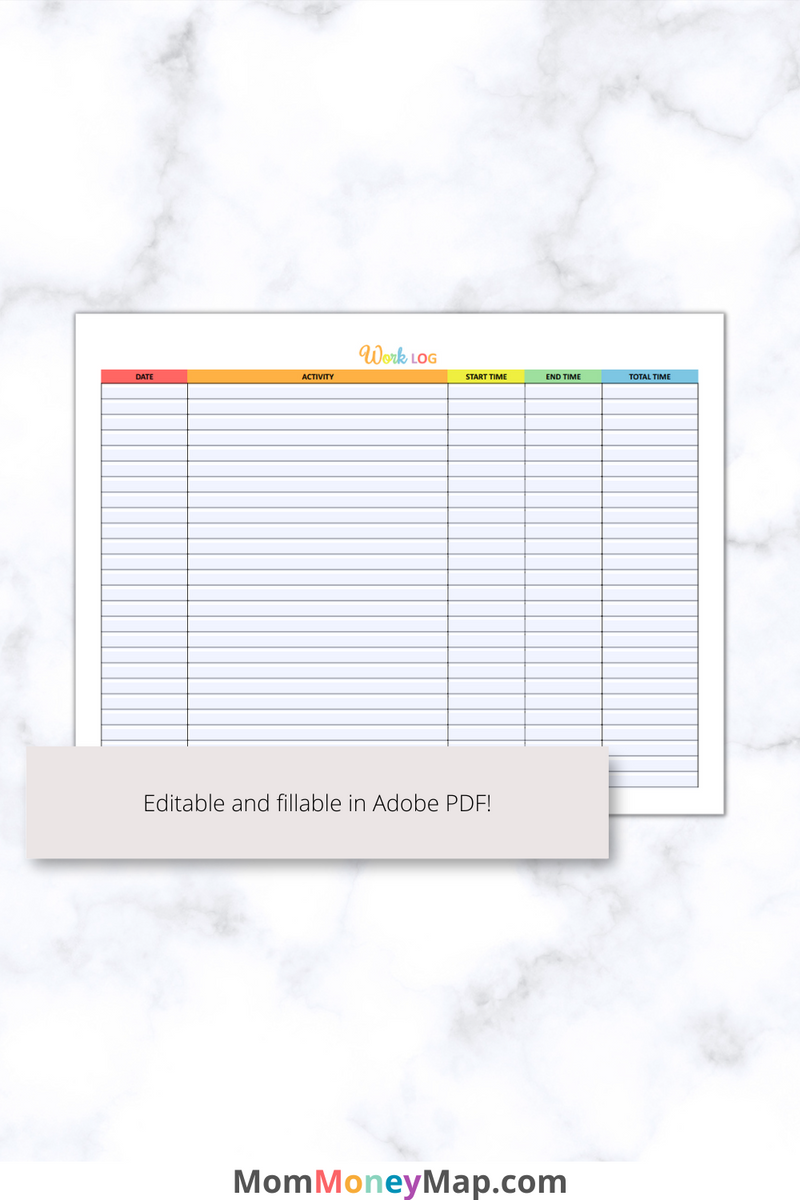 Work Log Printable PDF Landscape Multi Color Mom Money Map work-log-printable-pdf-landscape-multi-color-mom-money-map