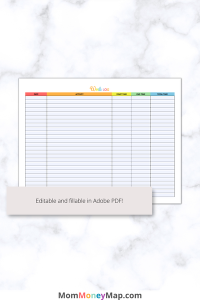Colorful Printable Log Work Log Printable PDF – Landscape Multi-Color Task & Hours Tracker ...
