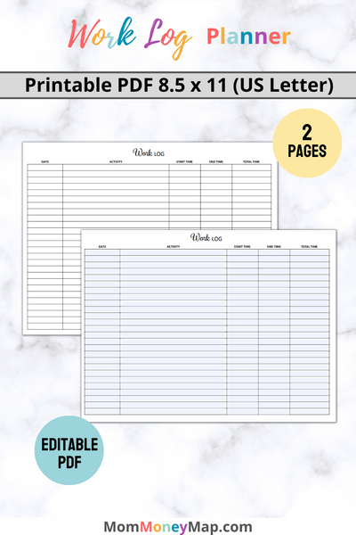 Mponline Work List.pdf Work Log Printable PDF – Landscape Daily Task & Time Tracker – Mom ...