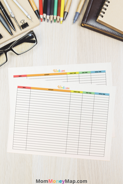 Work Log Printable PDF - Landscape - Multi-Color – Mom Money Map